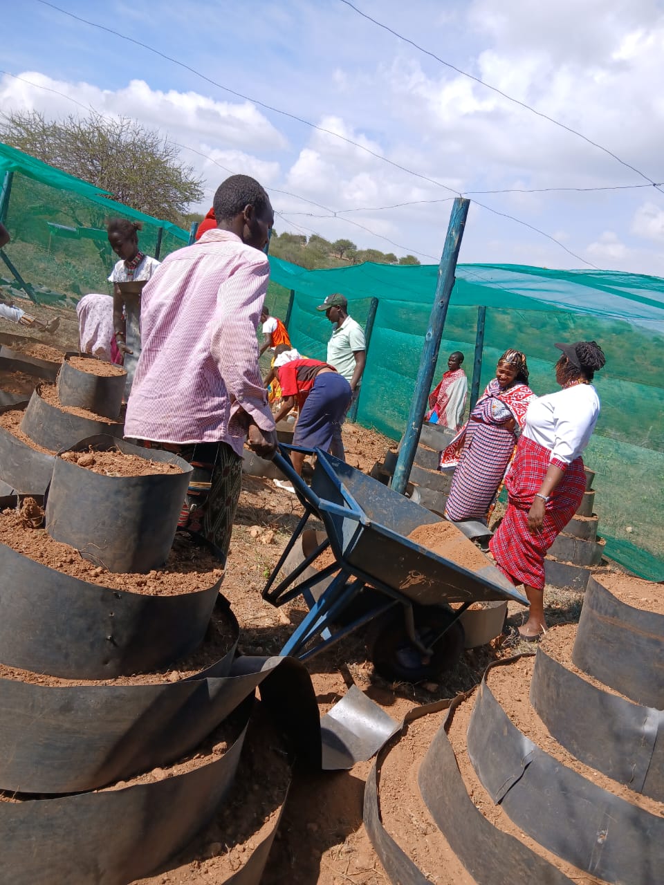 Community members working together in a productive garden